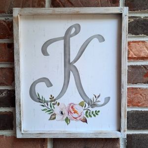 Rustic Initial K Framed Sign